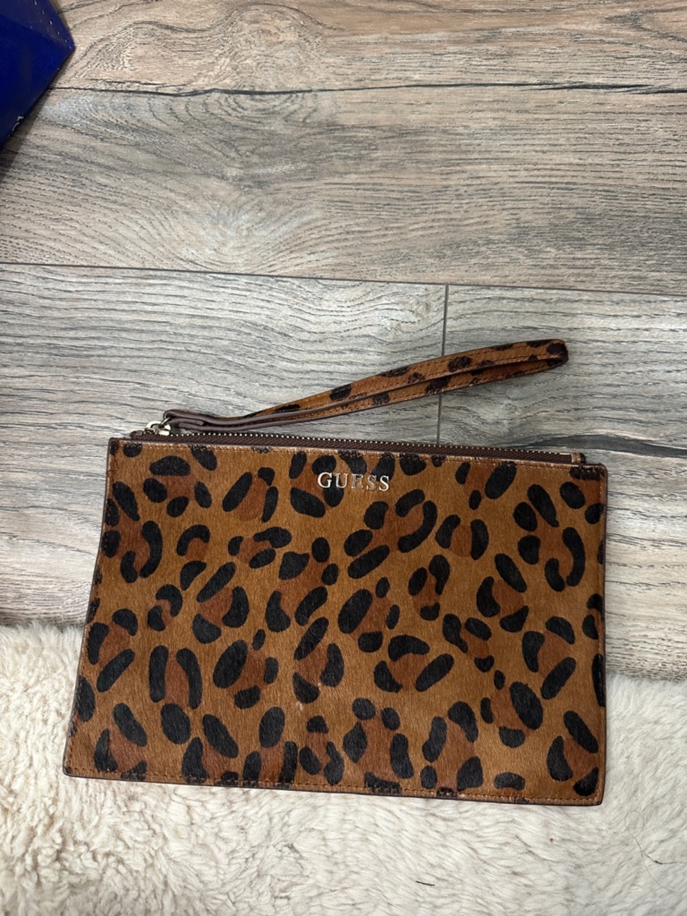 GUESS Leopard Print Wristlet in Brown and Black